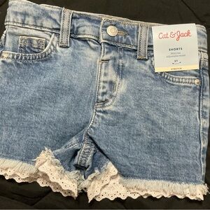 Cat & Jack Light Wash Denim Shorts with Lace Trim - Blue